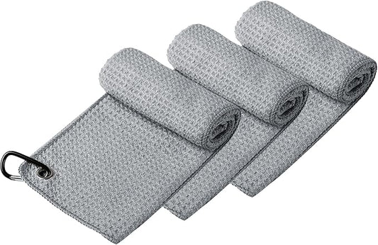 Handy Picks Microfiber Golf Towel (16" X 16") with Carabiner Clip, Waffle Pattern Golf Towel Hook and Loop Fastener - The Convenient Golf Cleaning Towel