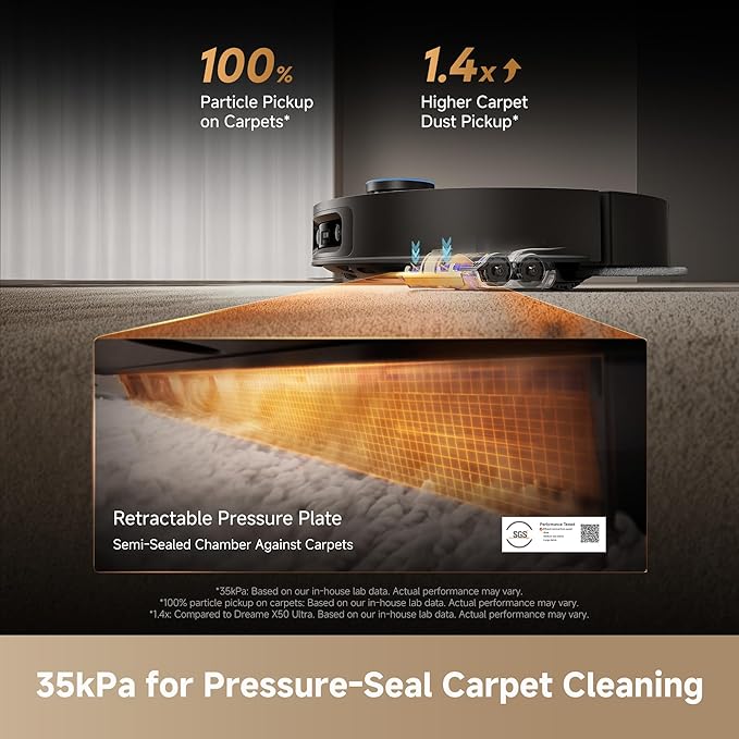 DREAME X60 Max Ultra Complete Robot Vacuum and Mop, Upgraded from X50 Series, 3.13in (7.95cm) Ultra-Thin Design, 35,000Pa Suction, Self Emptying&Refilling, Mop Self-Cleaning, 280+ Obstacle Avoidance