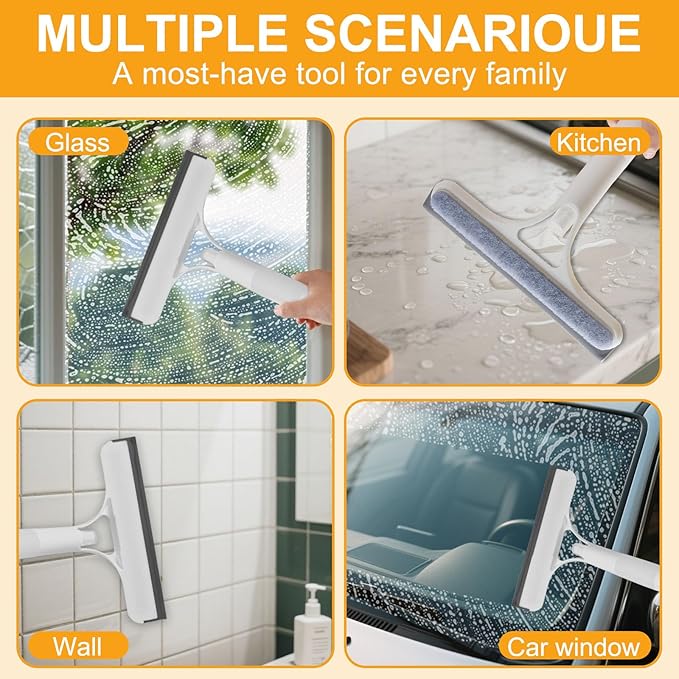 3 in 1 Window Cleaning Scraper with 2 Replaceable Cleaning Cotton Strips, 3 in 1 Spray Squeegee, Window Squeegee, Suitable for Cleaning Bathroom Glass, Mirrors, Car Windows (White)