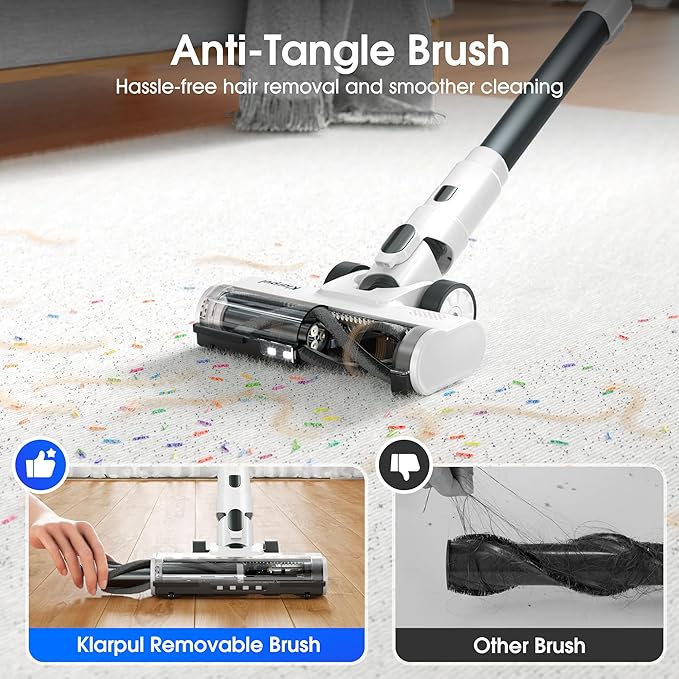 Cordless Vacuum Cleaner, 2 Batteries 130 Mins Runtime 600W 50Kpa Stick Vacuum Cordless, Self-Standing Vacuum Cleaners for Home with 2.5H Fast Charging, for Floor/Carpet/Pet Hair, White