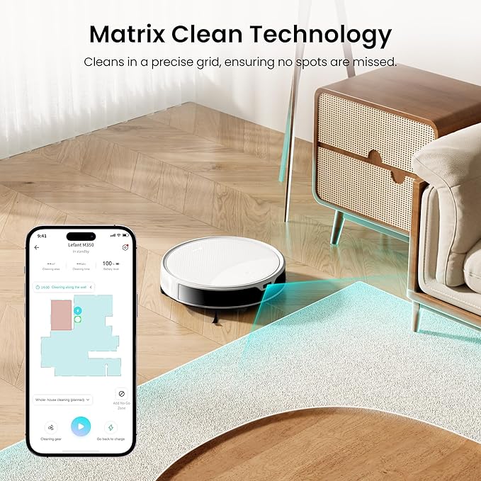 Lefant M350 Robot Vacuum and Mop Combo, 40-Day Self-Emptying, 190° PSD Obstacle Avoidance,6000Pa Suction，Quiet,Smart Navigation,Self-Charging, for Hard Floor, Carpet, Pet Hair,150 Min Runtime.White