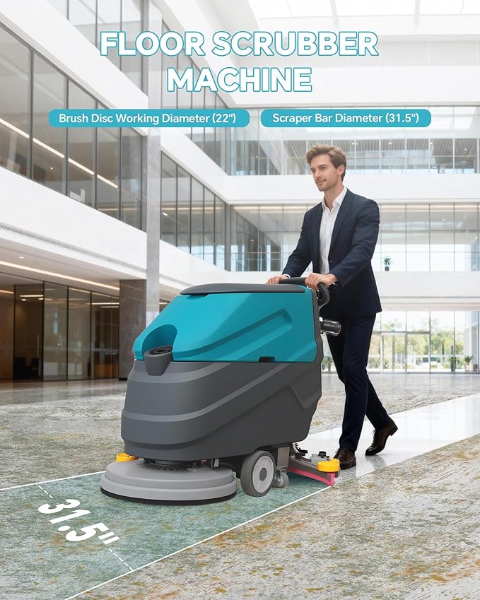 C7 Walk Behind Commercial Floor Scrubber Machine, 22" Cleaning Width, 31.5" Suction Width, 18.5 Gallon Solution Tank, 15.9 Gallon Recovery Tank, 32000 Sqft/h, Complete Set of Parts
