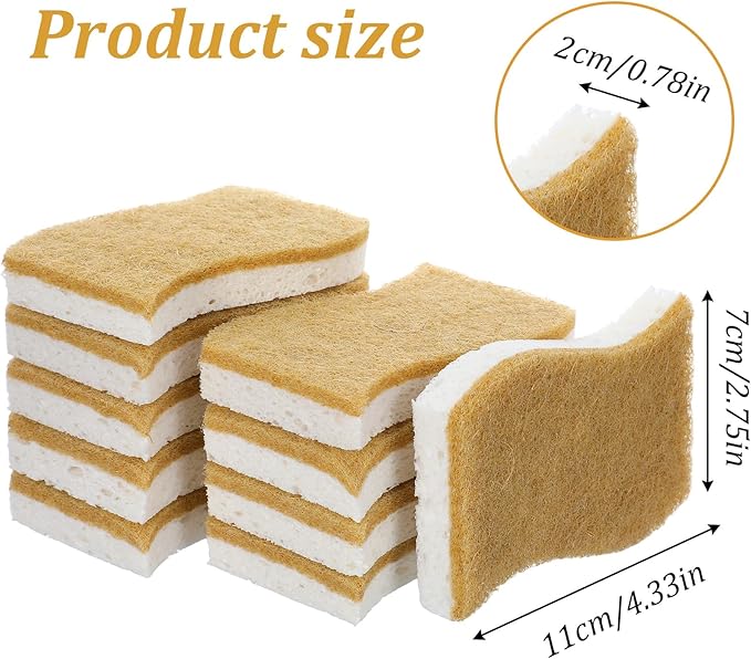 36PCS Natural Kitchen Sponges, Compostable Cellulose Scrubber Sponge, Eco Friendly Coconut Scrubber Dish Sponges for Pots Pans Cleaning, Household Cleaning Sponge for Dishes