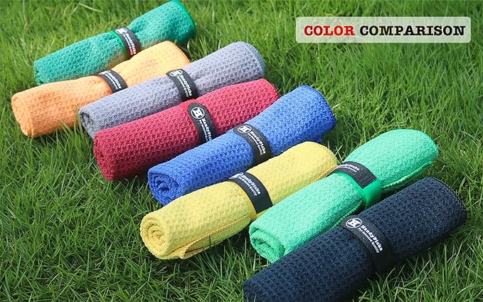 Handy Picks Microfiber Golf Towel (16" X 16") with Carabiner Clip, Waffle Pattern Golf Towel Hook and Loop Fastener - The Convenient Golf Cleaning Towel