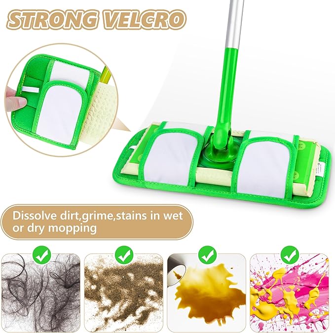 Reusable Mop Pads Compatible with Swiffer Sweeper Mops: Papclean Microfiber Wet Pads Refill Dry Sweeping Cloths Washable Dust Floor Cleaner for Wood Floor Cleaning - 3 Pcs Green