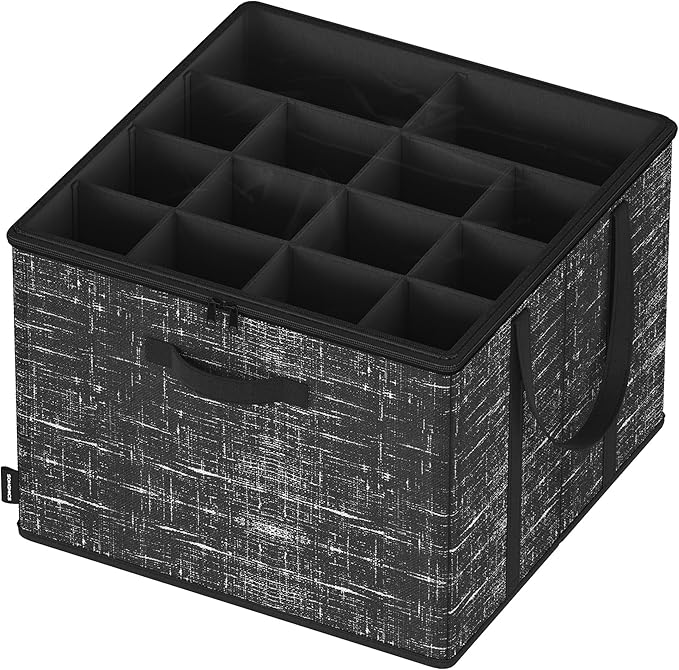 SONGMICS Shoe Organizer for Closet, Fits 16 Pairs, Shoe Storage Bin, Fabric Container with Handles and Clear Cover, for Bedroom, Entryway, Closet, Ink Black ULSP601B01