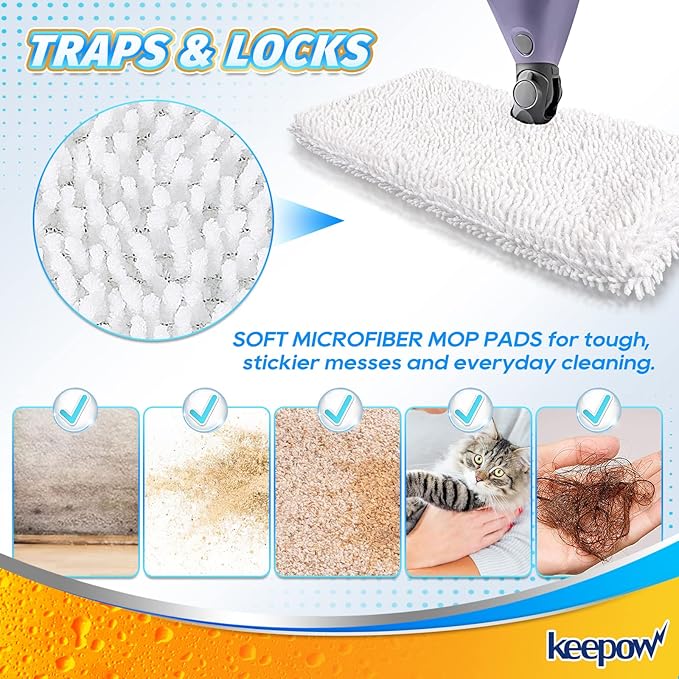 KEEPOW Steam Pocket Mop Replacement Pads Compatible with Shark S3500 Series S3501 S3601 S3550 S3901 SE450 S3801CO S3601D S2901 S2902 Steamer Pocket Mop Washable Microfiber Pads Refills (1 +1 Pack)