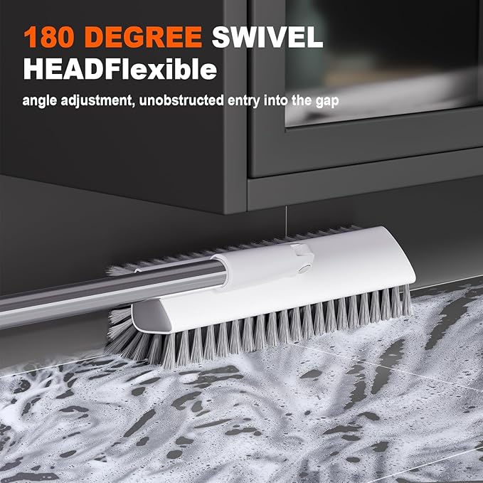 Grout Brush, Heavy-Duty Tile and Shower Floor Scrub Brush with Long Handle Stiff, Professional Grout Cleaner for Bathroom, Kitchen, Floor, Tile Brush Concrete Surfaces