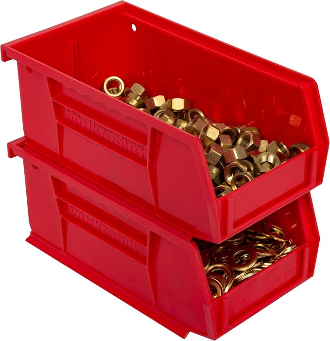Akro-Mils 30220 AkroBins Plastic Storage Bins, Space-Saving Stackable Bins for Garage, Pantry, Craft Organization, 7" x 4" x 3", Red, 24-Pack