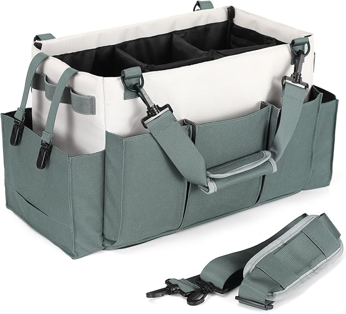 LANDNEOO Cleaning Caddy Organizer with Handle, Wearable Bag for Supplies, Tote Shoulder and Waist Straps, Under Sink Tool Multiple Compartments (Large) (QJB-BLS)