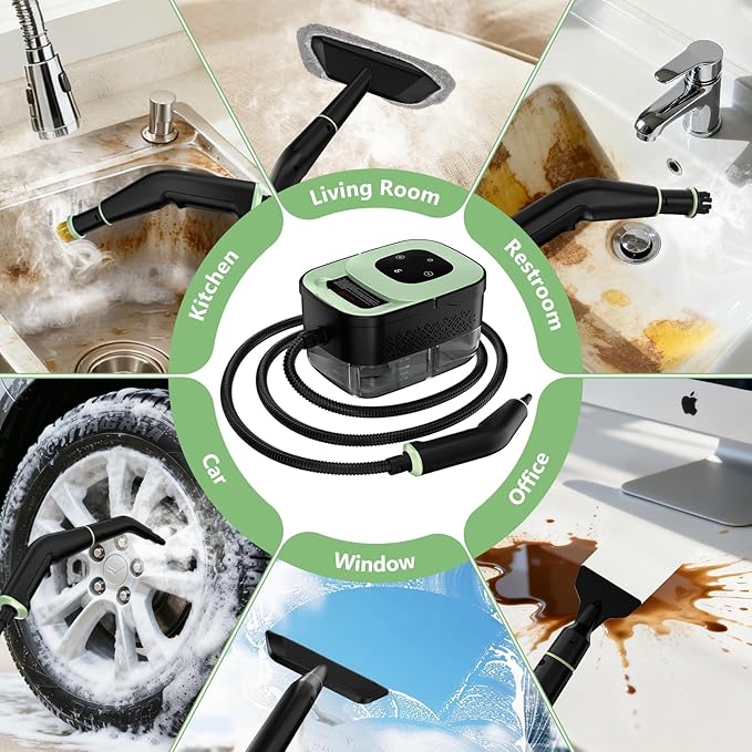 Steam Cleaner, Portable Steamer for Cleaning with 15pcs Accessories, 6-Level Adjustable, 15s Heat-Up, Handheld Steam Cleaner for Home, Tile, Grease, Dirt, Car Detailing, Christmas Gifts for Women, Men