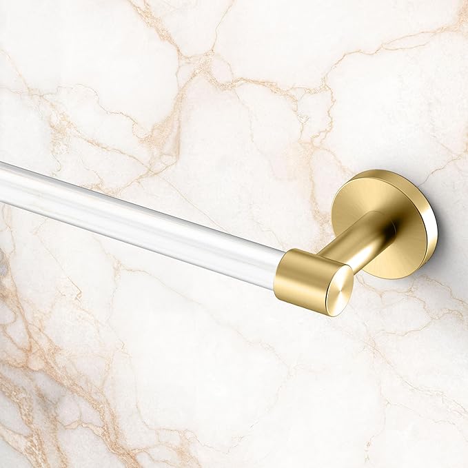 Gatco Clarion 24" L Towel Bar, Crystal-Clear Acrylic Brushed Brass