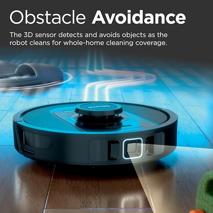 Shark PowerDetect Self-Empty Robot Vacuum with NeverStuck Technology, Auto Deep-Clean Carpets & Hardfloors, 30 Day Capacity HEPA Bagless Base, for Pet Hair, WiFi Black, AV2820S