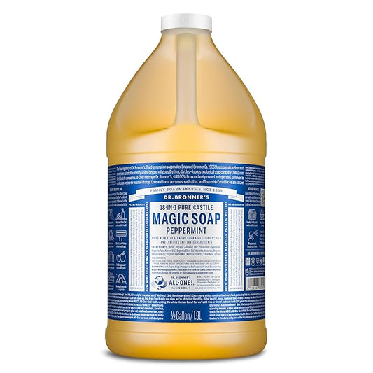Dr. Bronner's- Pure-Castile Magic Liquid Soap (Peppermint 64,oz)- Made with Regenerative Organic Certified Oils- For Hand, Body, Face, Laundry, Pets & Dishes- Concentrated, Vegan, Non-GMO