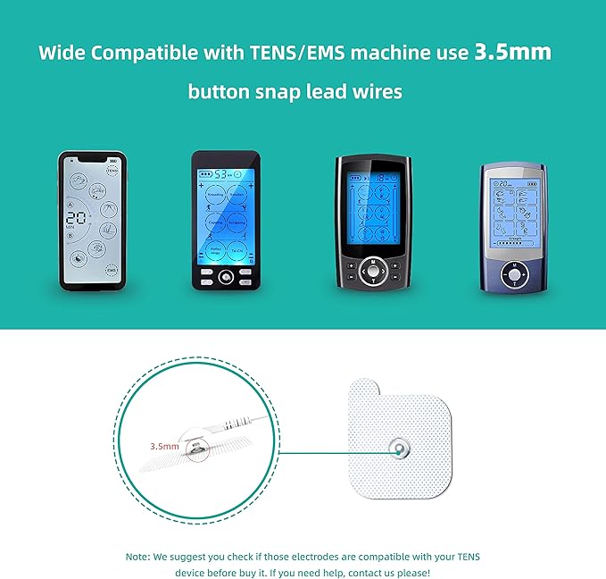 TENS Unit Replacement Pads, 20 PCS Adhesive Electrode, Replacement Reusable Electrodes, Compatible with Muscle Stimulator Machine of Most Brand, with 3.5 mm Snap-on Connector, 2" X 2"