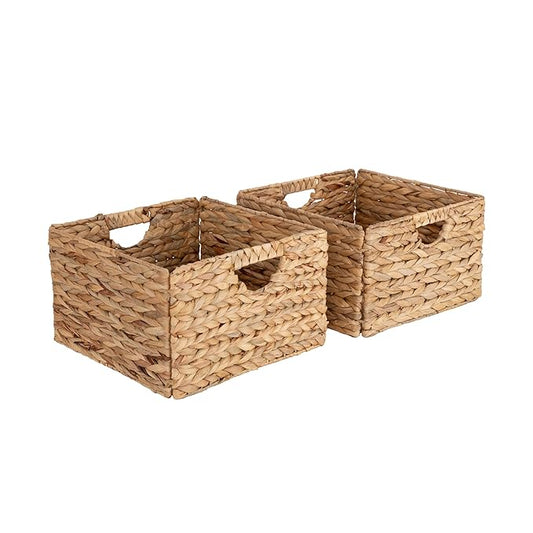 Seville Classics Premium Natural Handwoven Portable Laundry Bin Basket with Carrying Handles, Household Storage for Clothes, Linens, Sheets, Toys, Natural Water Hyacinth, Rectangular (2-Pack)