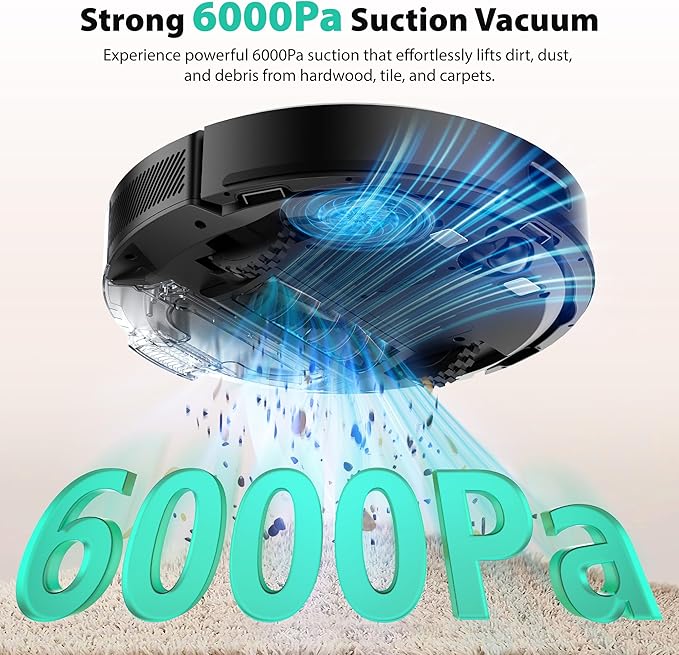 Tikom Robot Vacuum and Mop, 6000Pa Robotic Vacuum Cleaner with Self-Emptying Base, 90 Days Capacity, LiDAR Navigation, Home Mapping, Ideal for Pet Hair, Hard Floors, Carpet (L8000 Plus)