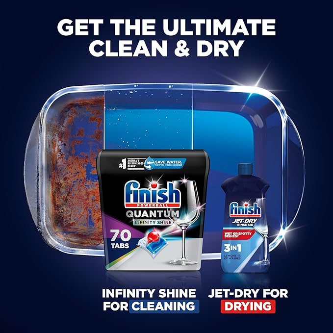 Set: Finish Quantum Shine 70 Count Dishwasher Detergent Powerball Our Best Ever Clean & Shine Dishwashing Tablets - Dish Tabs & Finish In-Wash Dishwasher Cleaner Clean Hidden Grease & Grime 3 Count