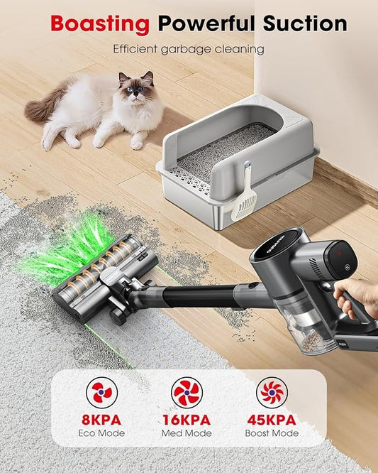 Cordless Vacuum Cleaners for Home, G26 Vacuum Cleaner, 45KPA Powerful Suction, Up to 60 Minutes, Tangle-Resistant, Rechargeable Stick Vac with Wall Mount for Pet Hair, Hardwood Floors