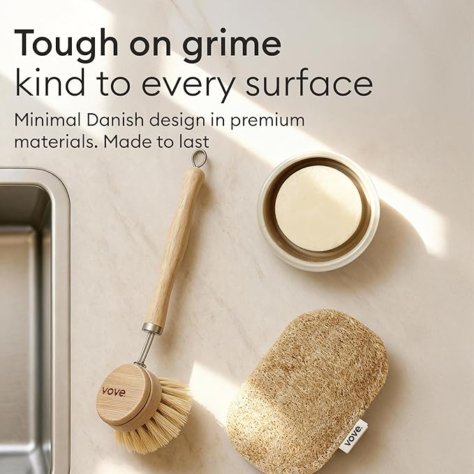 Vove | Premium Natural Kitchen Sponge | Non Scratch | Long Lasting | Waste Free | Compostable Sponge Kitchen | Natural Fiber | Eco-Friendly | Eartch Friendly | Vegan | 4 Pack