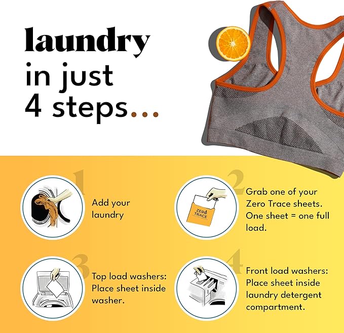 Zero Trace All Natural Laundry Detergent Sheets Eco Friendly - Laundry Soap - Active Wear Travel Laundry Detergent (72 Loads 36 Sheets)