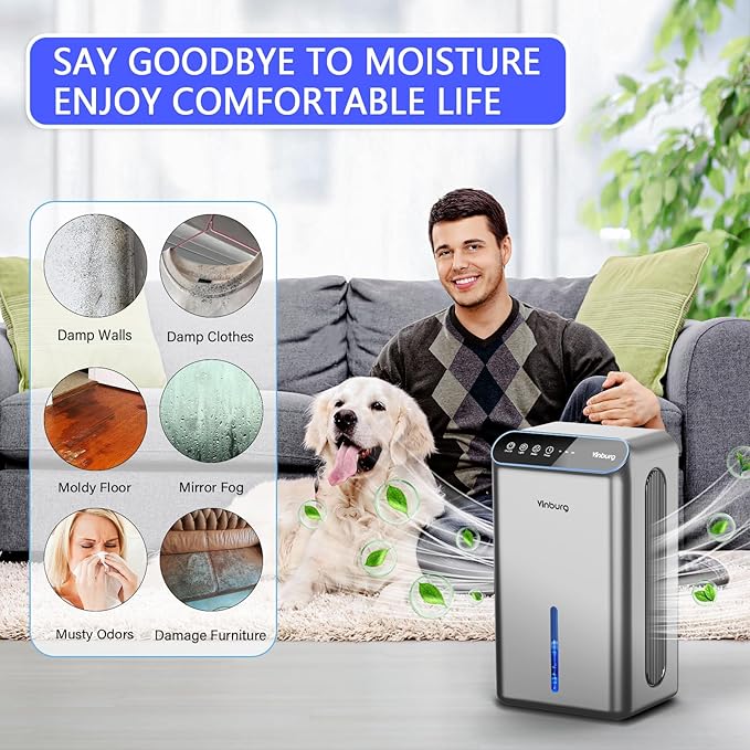 Dehumidifiers for Home (85 OZ Water Tank, 800 sq.ft) Quiet Small Dehumidifier for Basement Bedroom Bathroom with Drain Hose, 3 Gear Timer, Sleep Mode, Auto Shut Off, 7 Color Ambient Light