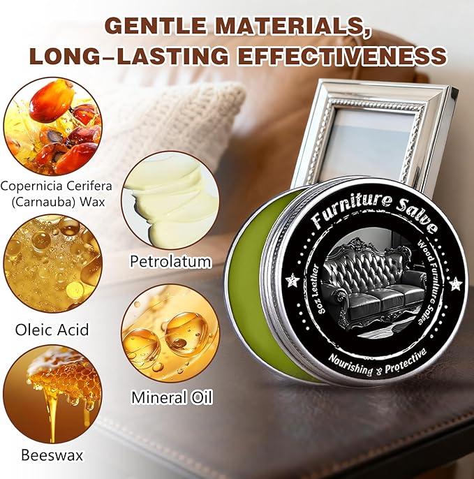 Furniture Salve & Brush,Leather and Wood Furniture Salve for Home, Sofa, Car Seats，8oz (1 Set)