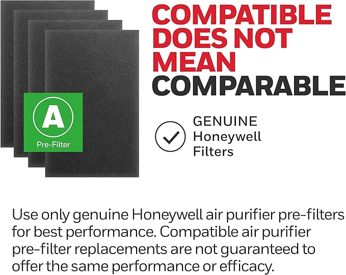 Honeywell HRF-A100 Air Purifier Pre Kit Filter - Allergen Air Filter Targets Dust, VOC, Pet, Kitchen, and Wildfire/Smoke Odors - 4 Count (Pack of 12)