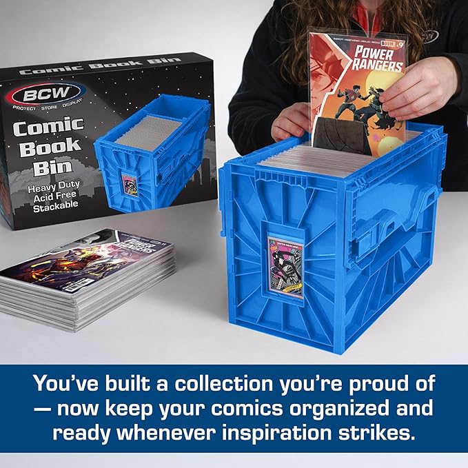 BCW Short Comic Book Bin | Holds 150 Comics | Stackable Plastic Storage | Acid-Free Organizer | Blue, 2 Pack