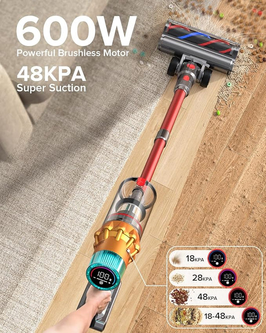 S8 Cordless Vacuum Cleaner, 600W 48Kpa Up to 65mins Stick Vacuum Rechargeable, Wireless Lightweight Handheld Vacuum Cleaners for Home Pet Hair Carpet Hardwood Floor Car