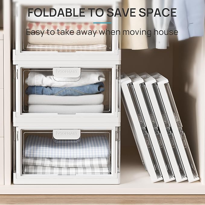 Vtopmart 1 Pack Clear Stackable Storage Bins with Lids 24QT, Foldable Storage Boxes with Doors Open Front, Plastic Closet Organizer for Craft, Toys, Pantry Organization