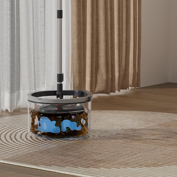 Spin Mop & Tear Drop Bucket Set with 3 Pads - Dual Compartment Design for Clean & Dirty Water, 360° Swivel Mop Head, Built-in Scrubbing Brush, Stainless Steel Handle