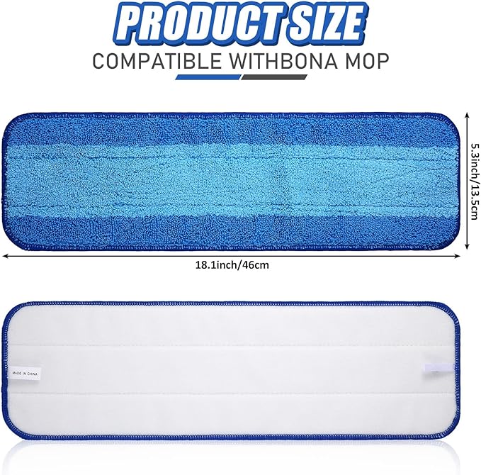 8 Pieces Microfiber Cleaning Pads Compatible with Bona Mop Reusable 18 Inch Replacement Cleaning Pads Washable Refills Replacement Heads for Floor Cleaning