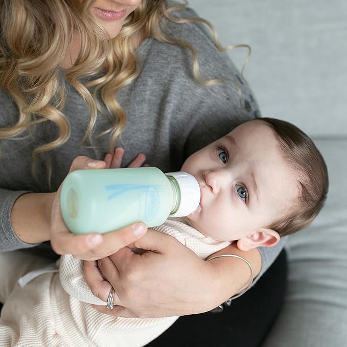 Dr. Brown's Anti-Colic Options+ Narrow Glass Baby Bottle Starter Set with Silicone Bottle Sleeves, Levels 1, 2, and 3 Nipples, Soft Touch Cleaning Brush, Storage/Travel Caps, and HappyPaci