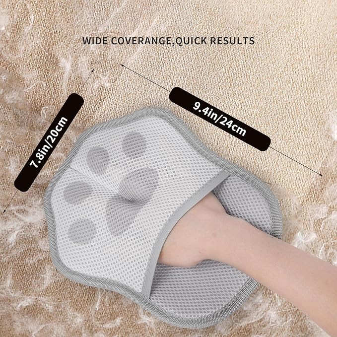 Pet Hair Removal Glove for Dogs Cats, Newly Upgraded Reusable Electrostatic Pet Hair Gloves, Pet Hair Remover Tool for Clothing, Couch, Carpet, Car Seat ， Reusable, Gray and Pink Set