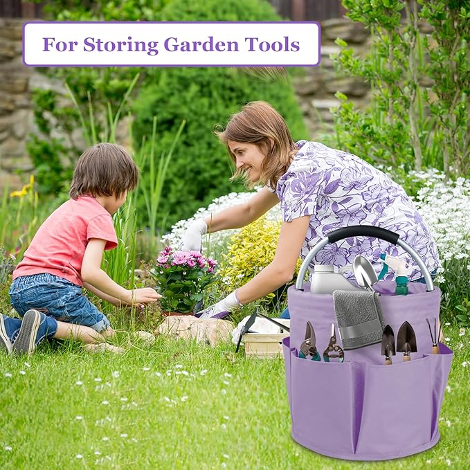 2PCS 17L Caddy Organizer with Handle, 600D Oxford Cloth Shower Caddy with 6 Pockets, Collapsible Cleaning Supplies Caddy, Storage Organizer for Cleaning, Traveling, Gardening, Purple