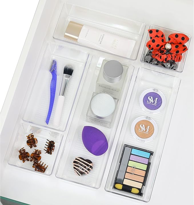 Simple Houseware Clear Drawer Organizer for Office Bin Desk Storage, Assorted Size, 6 Packs