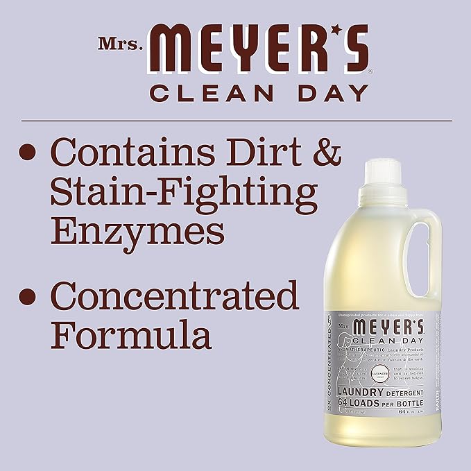 MRS. MEYER'S CLEAN DAY Liquid Laundry Detergent, Infused with Essential Oils, Lavender, 64 oz (64 Loads)