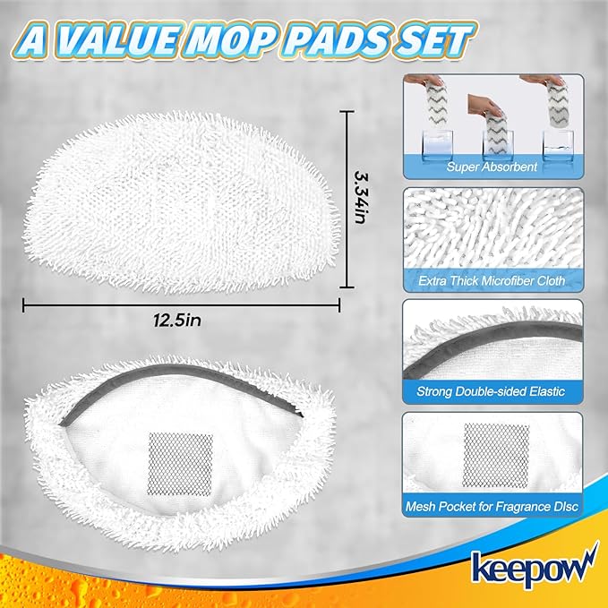 KEEPOW 1940 Steam Mop Pads 2 Pack for Powerfresh 1940 1544 1440 Series Floor Steamer Hard Floor Cleaner Microfiber Rags Replacement Parts