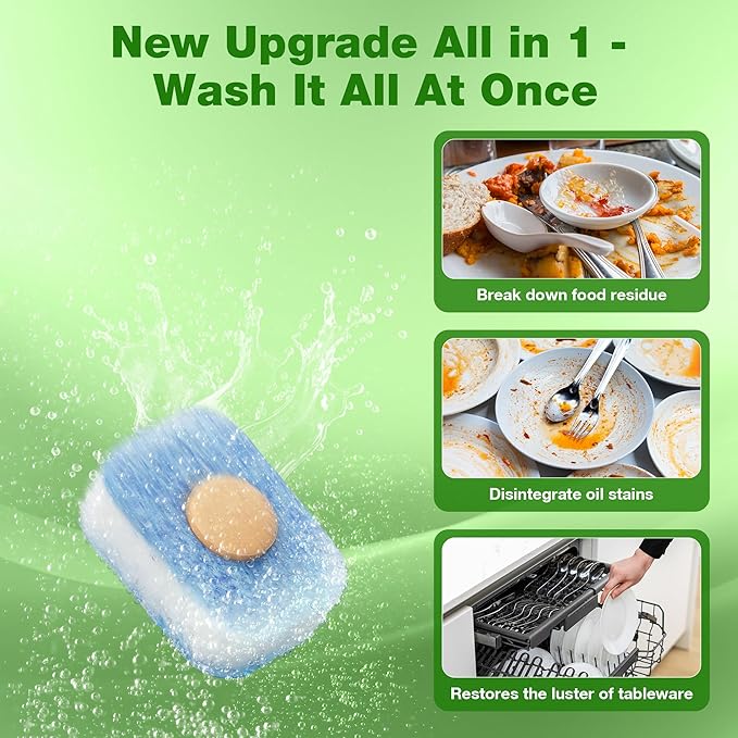 All-in-One Dishwasher Pods - Cleaner Tables No Pre-rinse Cuts Through Tough Grease & Stuck on Food, All Natural Eco-friendly Formula Non-toxic Dishwasher Detergent Gentle Yet Powerful Clean 30 Tabs