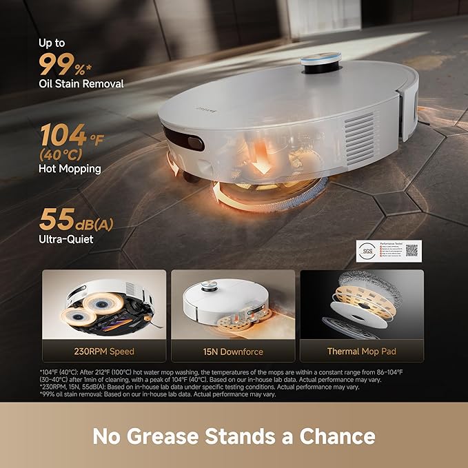 DREAME X60 Max Ultra Complete Robot Vacuum and Mop, Ultra-Thin Design, 35,000Pa Suction, Self Emptying&Refilling, Mop Self-Cleaning, 280+ Obstacle Avoidance, White