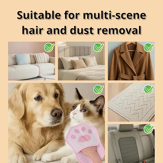 2025 Upgrade Electrostatic Pet Hair Removal Glove, A Reusable Pet Hair Remover Tool for Cats & Dogs, Clothing, Couches, Carpets, and Car Seats(Pink Glove, Cat Keychain)