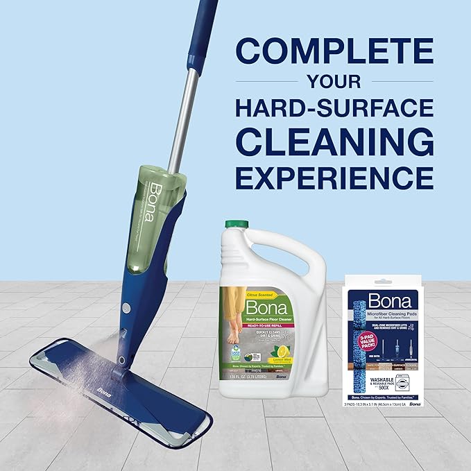 Bona Multi-Surface Floor Cleaner Refill - 96 fl oz - Lemon Mint - Residue-Free Floor Cleaning Solution refill for Spray Mop and Spray Bottles - For Use on Stone, Tile, Laminate, and Vinyl Floors