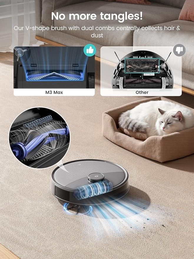 Lefant M3 Max Robot Vacuum, Robot Vacuum and Mop, 20000Pa Suction, Anti-Tangle Brushes, Dual Spinning Mop,Smart Obstacle Avoidance，Self-Emptying&Refilling，Auto Mop Washing&Drying，Gray