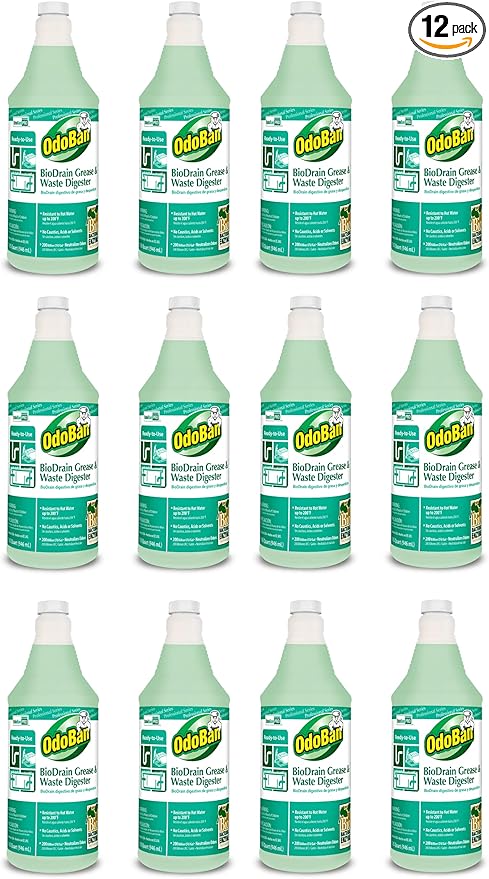 OdoBan Professional Cleaning Ready-to-Use BioDrain Grease and Waste Digester, Made in the USA, Set of 12 Bottles, 32 Ounces Each
