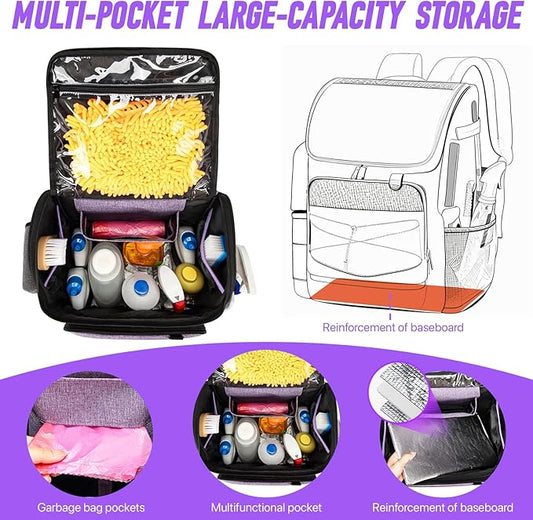 Cleaning Bags, Large Cleaning Supply Caddy With Bottom Plate, Cleaning Caddy Bag For Housekeepers Tools,Cleaning Supplies Organizer With Multiple Pockets