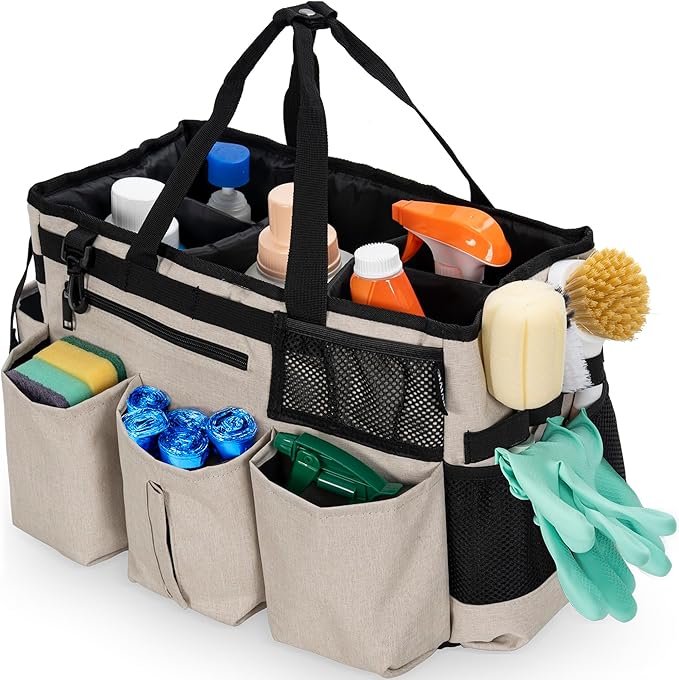 Wearable Cleaning Caddy Bag for Cleaning Supplies,Large Capacity Cleaning Organizer White