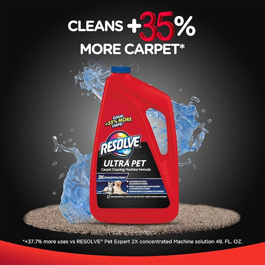 Resolve Ultra Pet Steam Carpet Cleaner Solution Shampoo, 48oz, 3X Concentrate, Safe for Bissell, Hoover & Rug Doctor