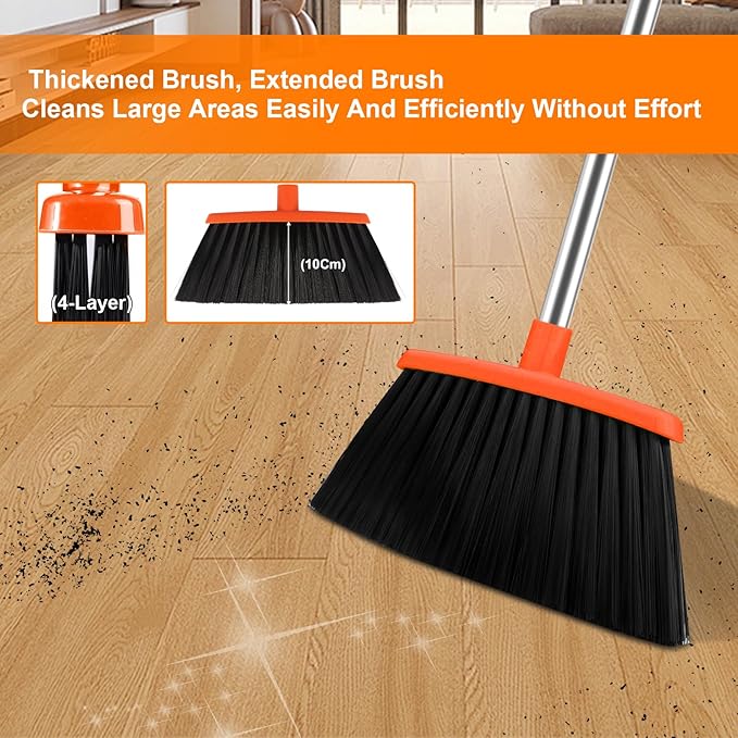 Broom and Dustpan Set for Home, Broom with Dustpan Combo Set, 51" Long Handle Dust Pan Set for Household