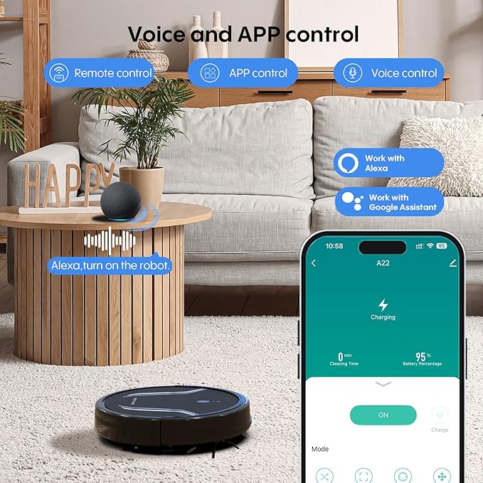 Bagotte Robot Vacuum and Mop, 5000Pa Suction, Easy Custom Smart Vacuum Robot, UItra Slim & Low Noise, Self-Charg, Remote/App/WiFi, Ideal for Hard Floor, Carpet, Pet Hair